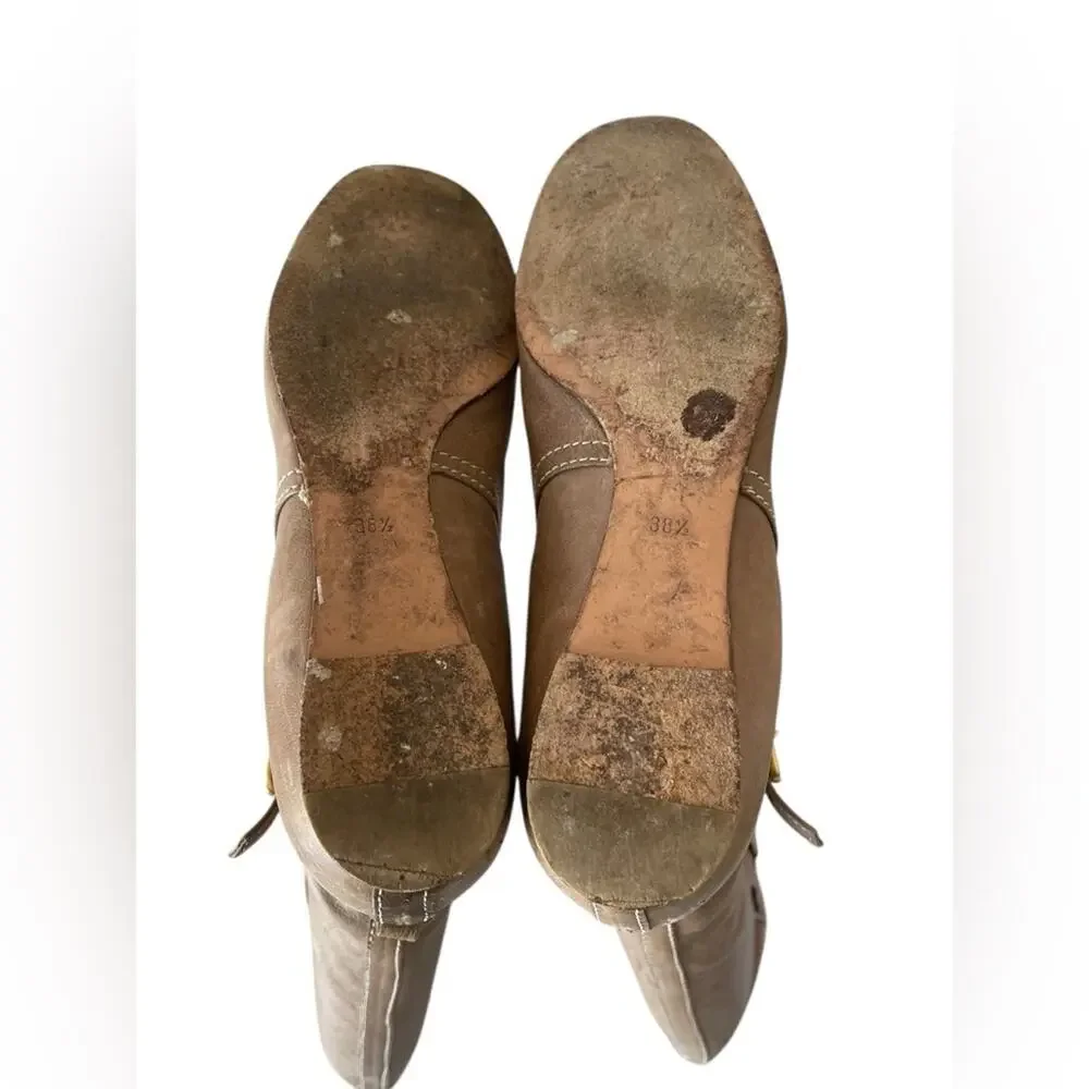 Chloé brown leather knee-high riding boots with a small ankle strap Sz:38.5